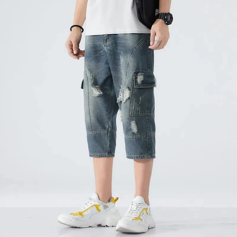 Loose Elastic Waist Cropped Jeans
