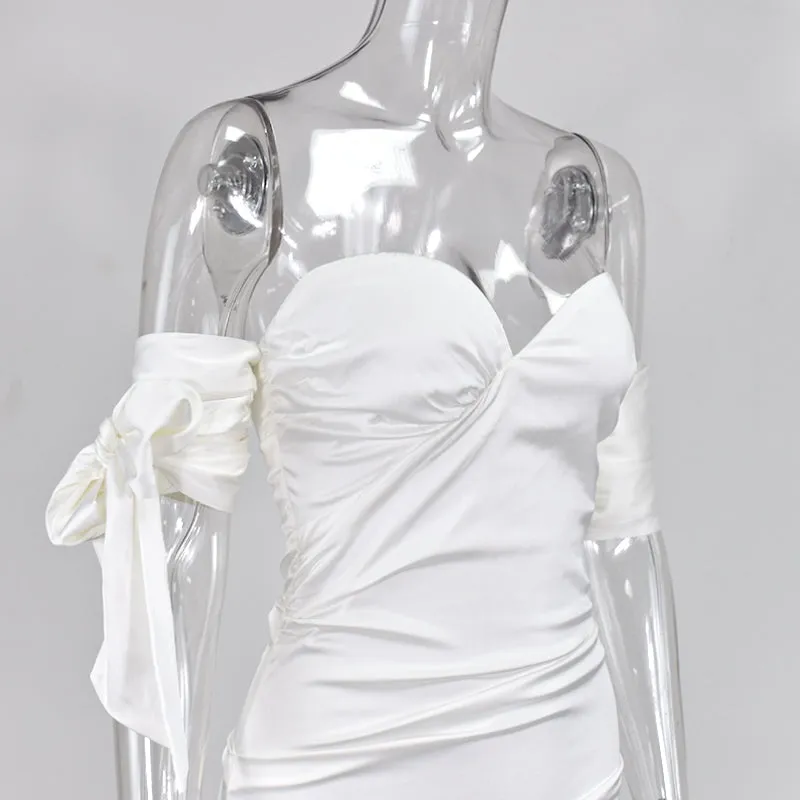 Low Cut Satin Sleeveless Off Shoulder Women Dress