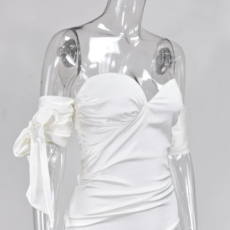 Low Cut Satin Sleeveless Off Shoulder Women Dress