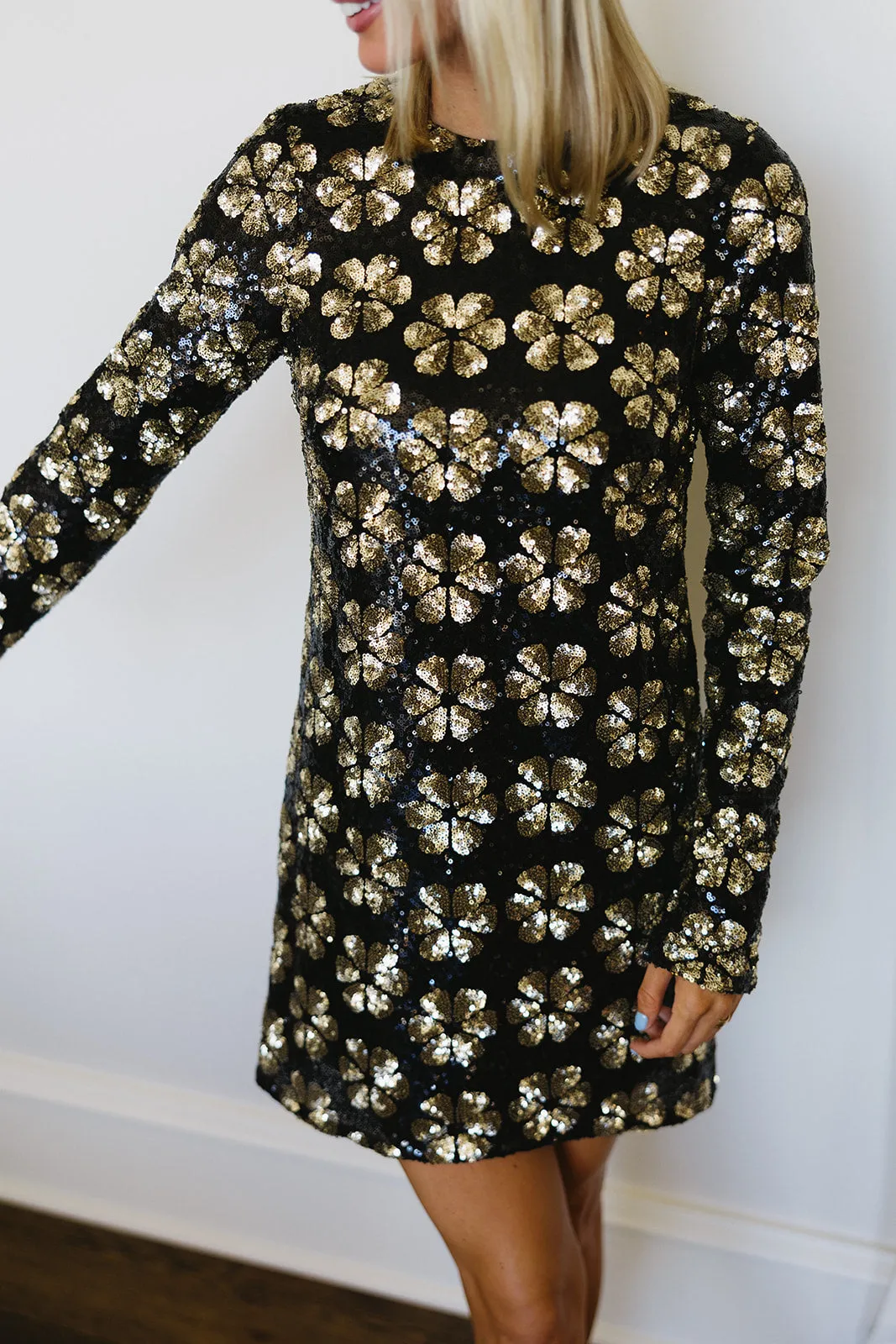 Maddison Mini Dress - Flower Pop Gold Sequins