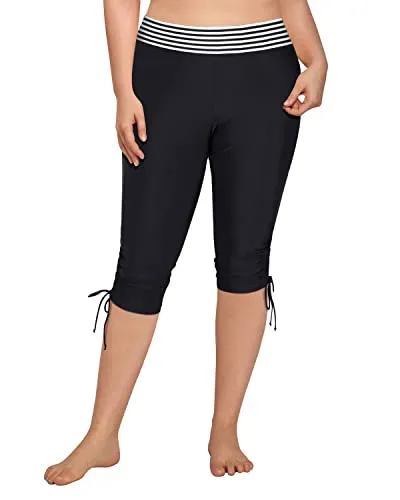 Match With Bikinis Tankinis Rashguards Plus Size Swim Capris-Black And White Stri