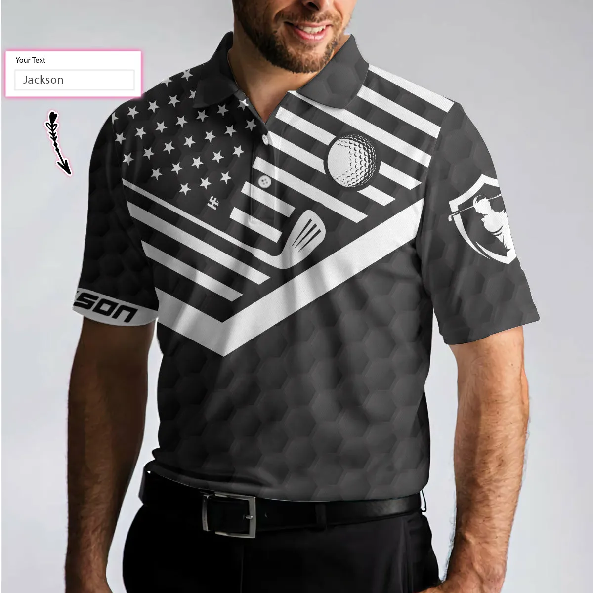 May The Course Be With You Custom Polo Shirt, Personalized Black American Flag Golf Shirt For Men Coolspod