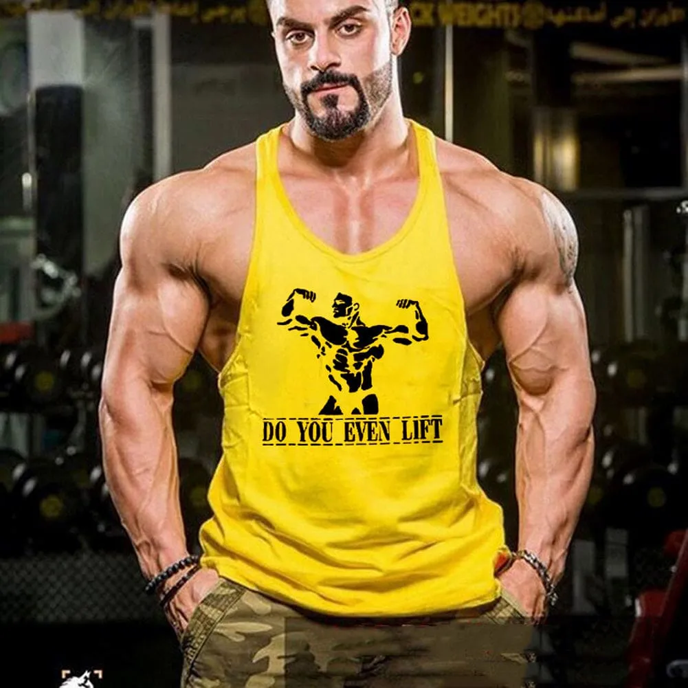 Men Plunging Round Neck Print Sports Tank Top