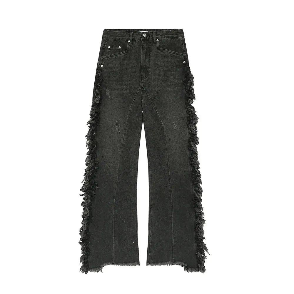 Men's Jeans High Street Autumn Personalized Ragged Edge Splicing Denim Pants Niche Design Male Trousers 9C5093