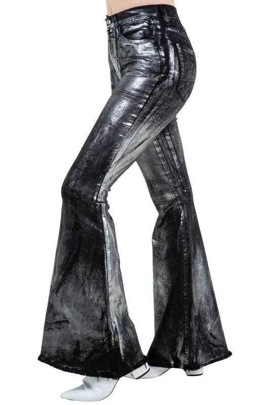 Metallic Bell Bottom Jeans in Black
