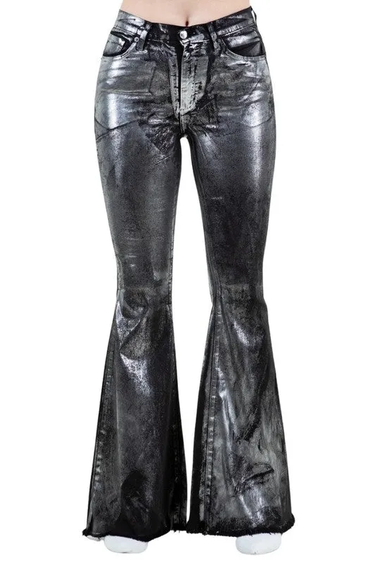 Metallic Bell Bottom Jeans in Black