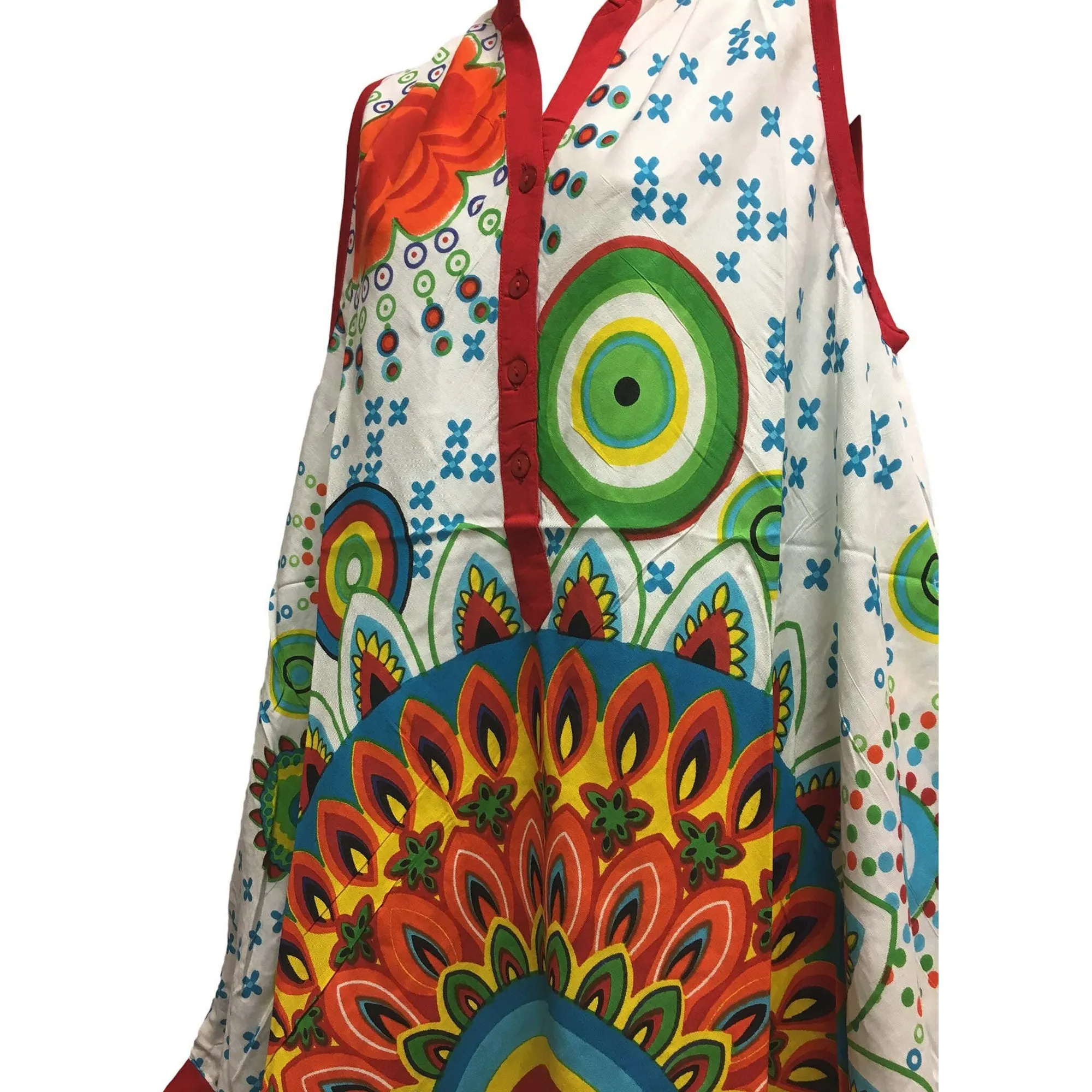 Missy Plus Sleeveless Floral Paisley Printed Collared Loose Summer Casual Dress With Pockets