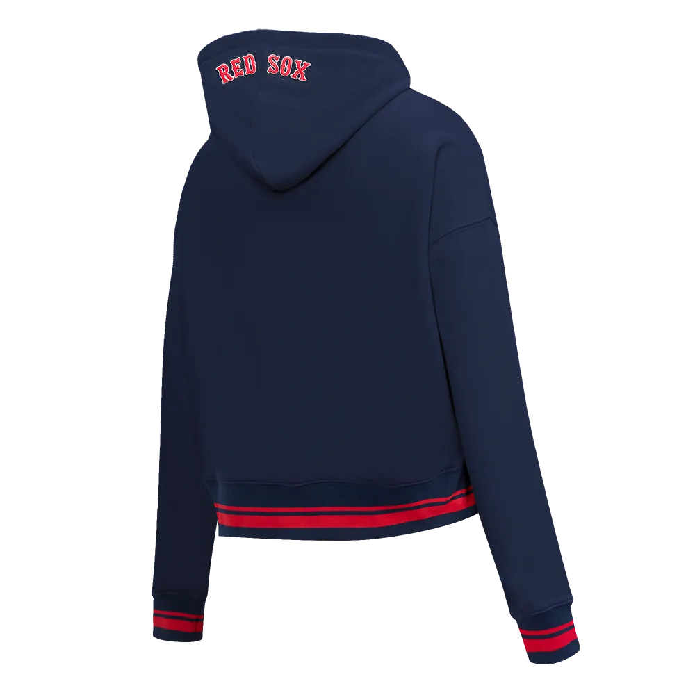 MLB BOSTON RED SOX SCRIPT TAIL WOMEN'S RIB FLC CROPPED PO HOODIE (MIDNIGHT NAVY/RED/MIDNIGHT NAVY)