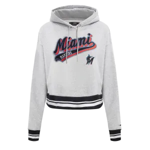 MLB MIAMI MARLINS SCRIPT TAIL WOMEN'S RIB FLC CROPPED PO HOODIE (HEATHER GRAY/BLACK)