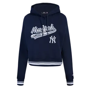 MLB NEW YORK YANKEES SCRIPT TAIL WOMEN'S RIB FLC CROPPED PO HOODIE (MIDNIGHT NAVY)