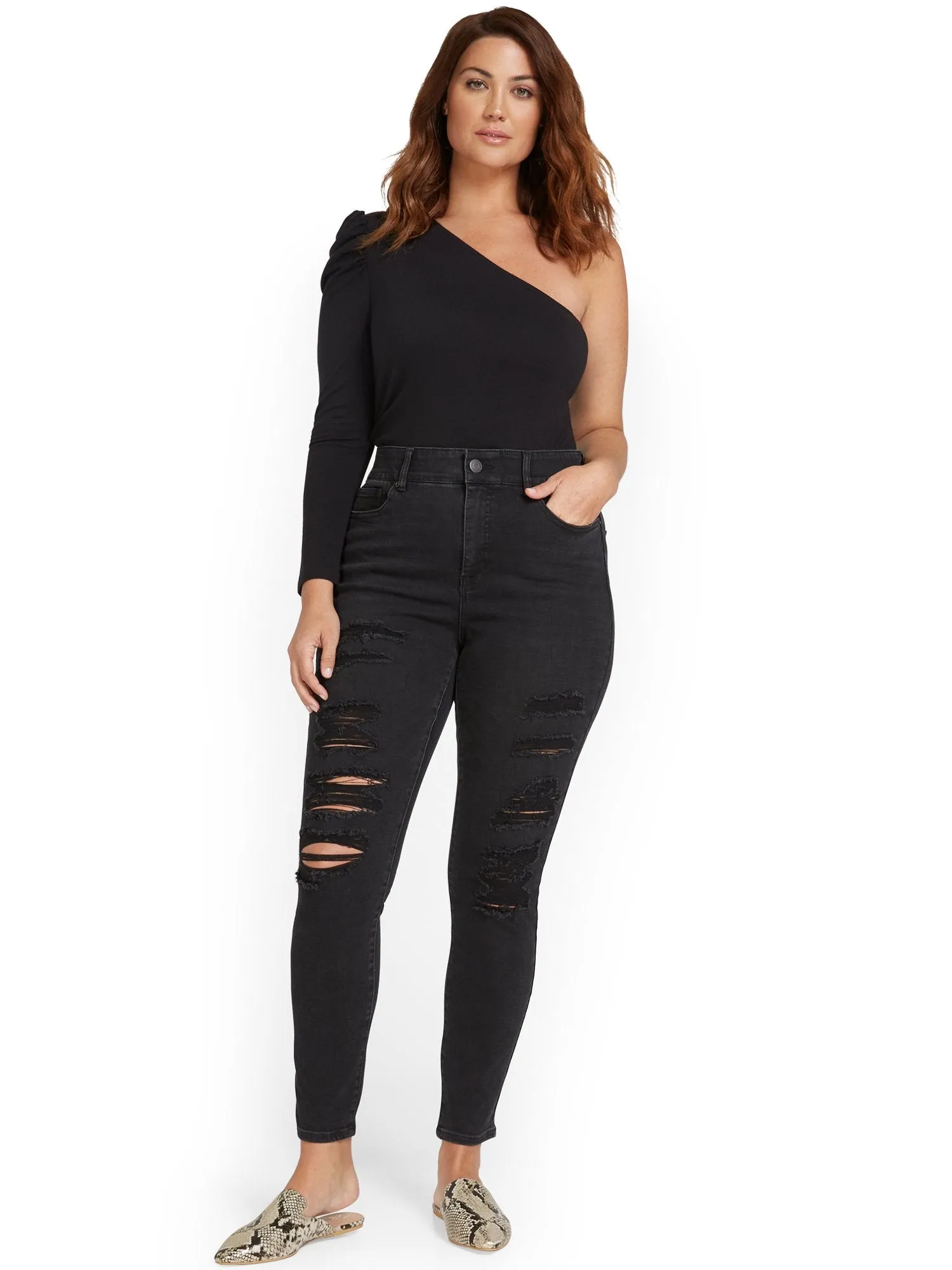 Mya Curvy High-Waisted Super-Skinny Jeans - Black