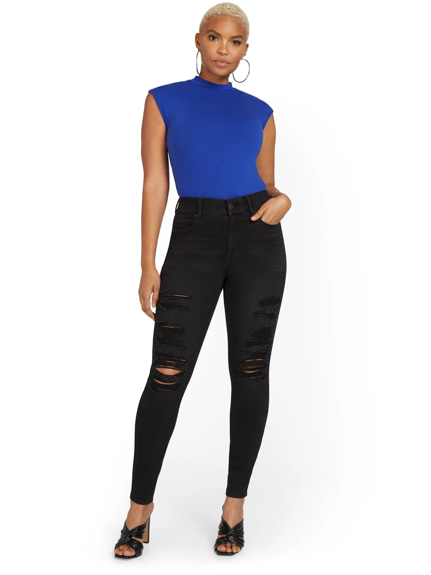 Mya Curvy High-Waisted Super-Skinny Jeans - Black