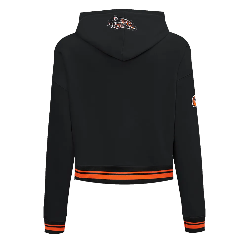 NFL CINCINNATI BENGALS RETRO CLASSIC WOMEN'S RIB CROPPED PO HOODIE (BLACK/ORANGE)