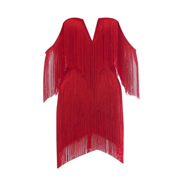 Off Shoulder Strapless Tassel Mini Dress