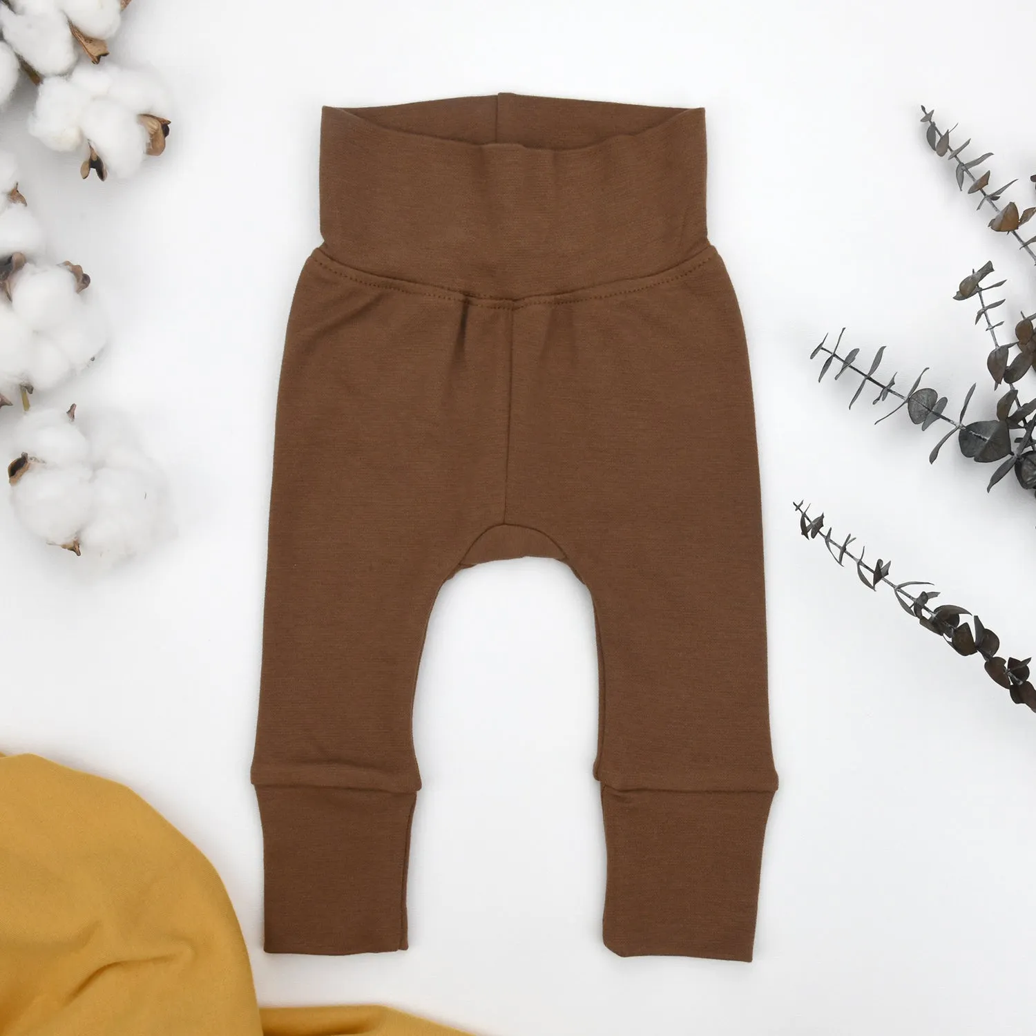 Organic Cotton High Waist Baby Pants, Bark