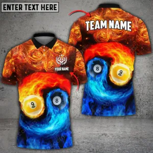 Personalized 8 Ball Water 9 Ball Fire Yinyang Billiard Polo Shirt, Billiard Jersey Shirt