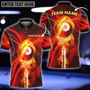 Personalized Billiard Ball Fire Player Polo Shirt, Billiard Polo Shirt, Billiard Fire 8 Ball