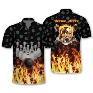 Personalized Bowling on Fire Skull Bowling Jersey Shirt, Gift for Bowling Player