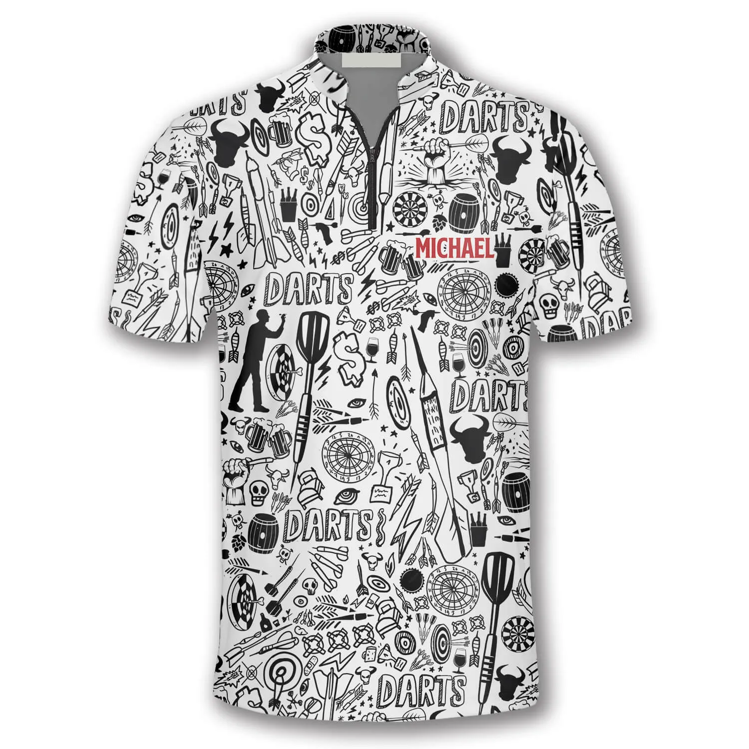 Personalized Doodle Pattern Custom Darts Jerseys for Men, Skull Dart Shirt
