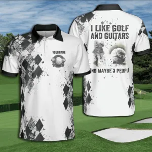 Personalized Golf Watercolor I Like Golf And Guitar And Maybe 3 People Polo Shirt For Men