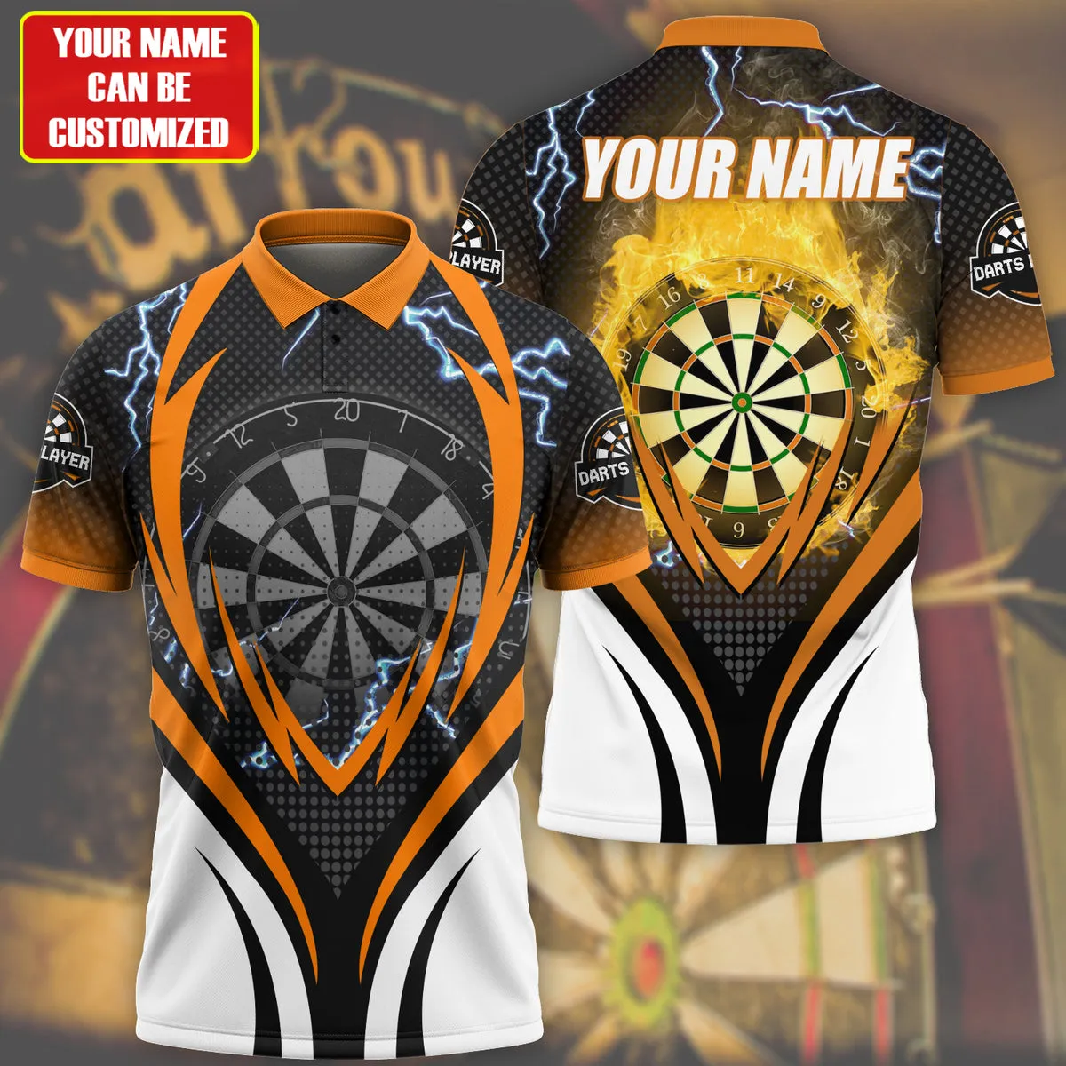 Personalized Name Polo Shirt For Darts Teams, Dart and Thunder Multi Color for Dart Player