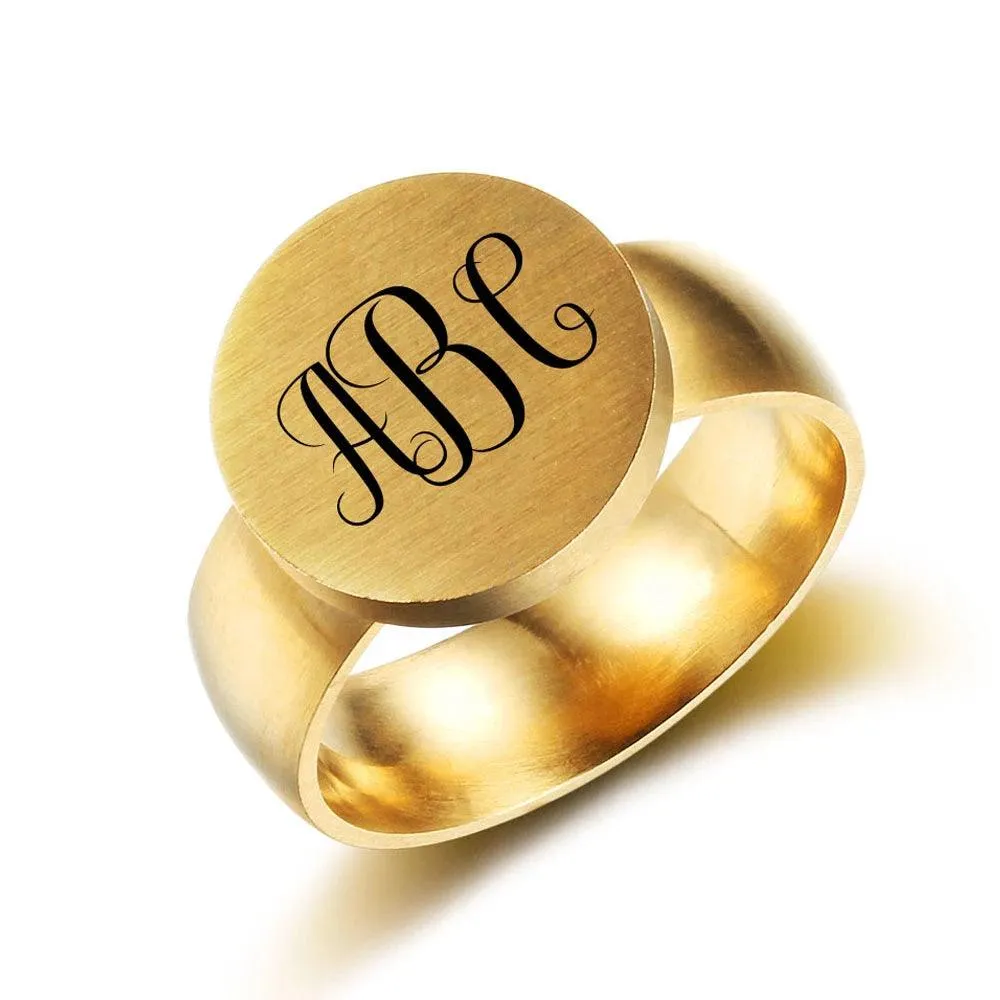 Personalized Stainless Steel Ring - One Custom Name - Circled Monogram Initials - Fashion Jewelry