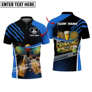 Pickleball and Beer Multicolor Options Personalized Name and Team Name 3D Polo Shirt