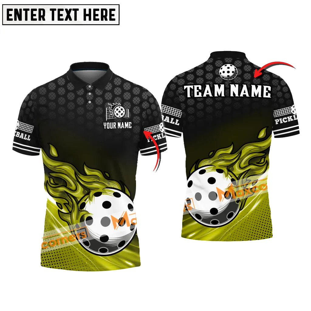 Pickleball Multicolor Fire Pattern Personalized Name, Team Name 3D Polo Shirt, Pickleball Shirt