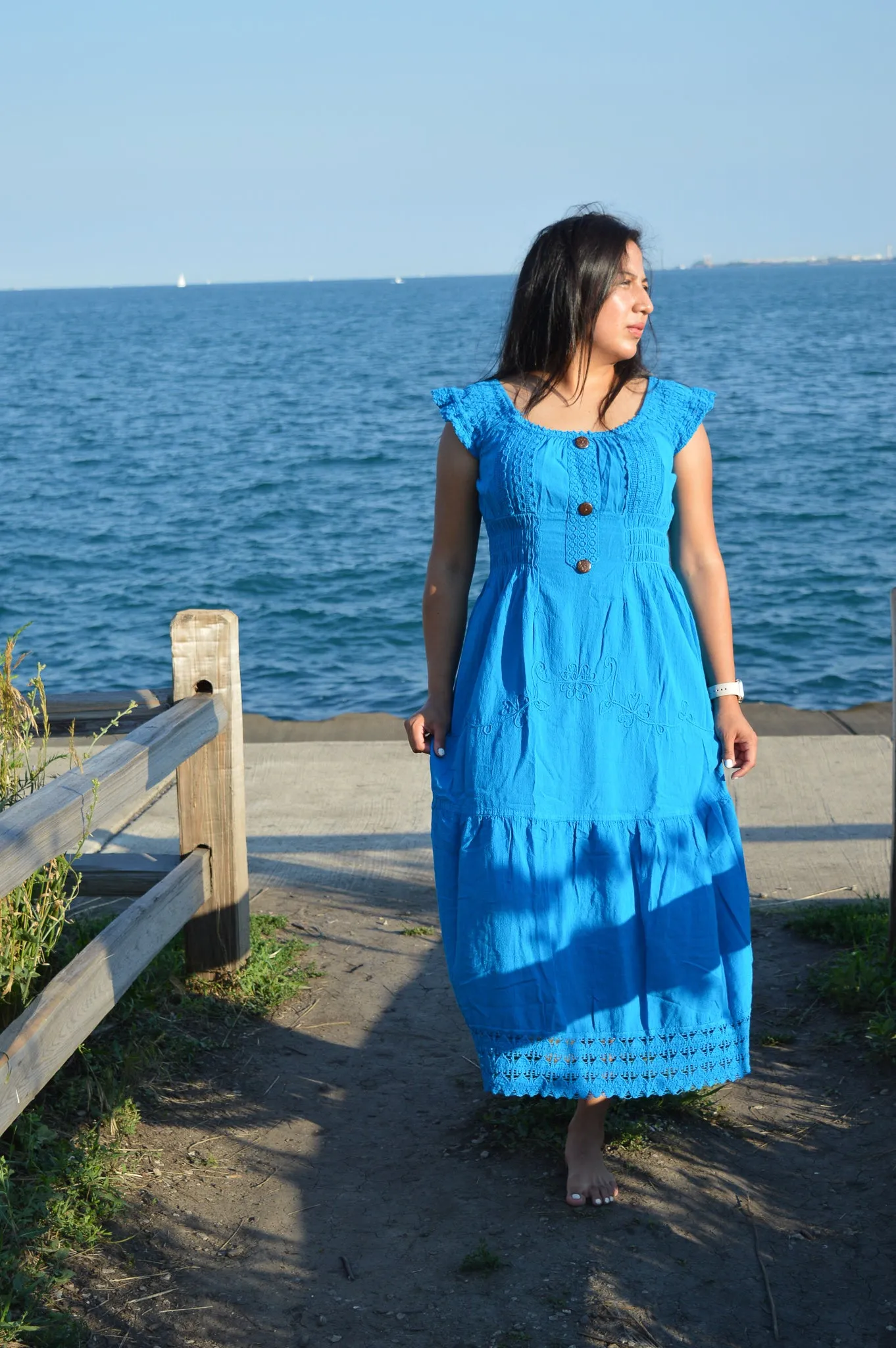 Pima cotton Blue summer dress - turquoise skies