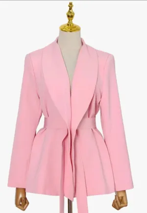 Pink High Waisted Ankle Tie Pants & Blazer Set