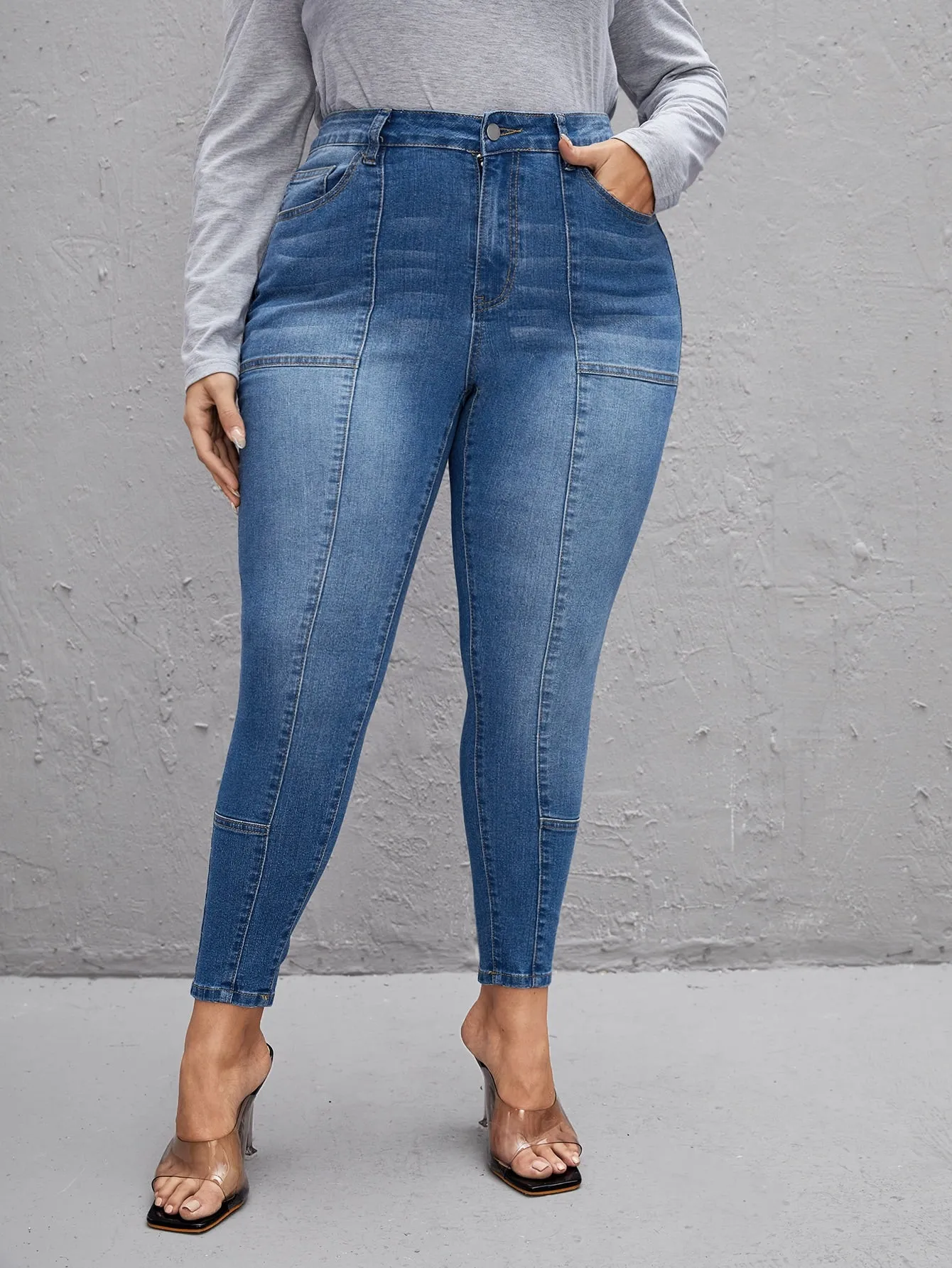 Plain Cat'S Whiskers Natural Long Plus Size Jeans