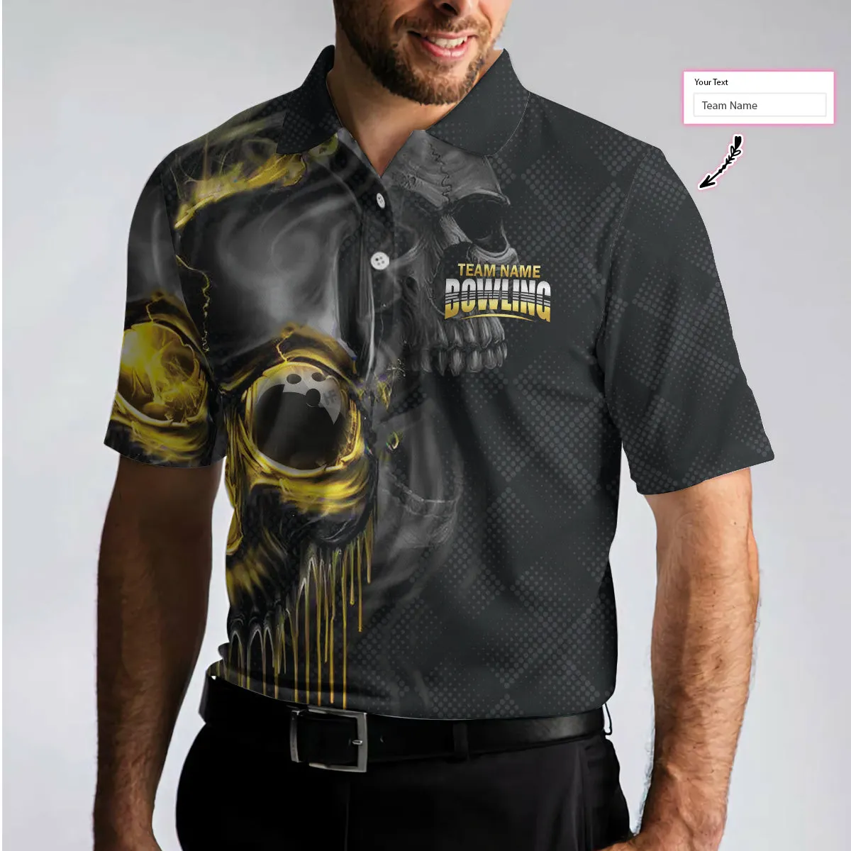 Shut Up And Bowl Golden Skull Custom Polo Shirt, Black Skull Bowling Shirt With Sayings, Personalized Bowling Gift Coolspod