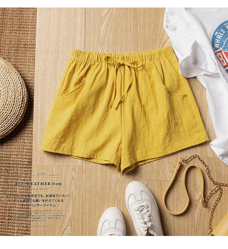 Solid Casual Linen Shorts Summer High Waist Women Workout Shorts Fashion Gym Sports Shorts Ladies Shorts Sport Basic Pants Femme
