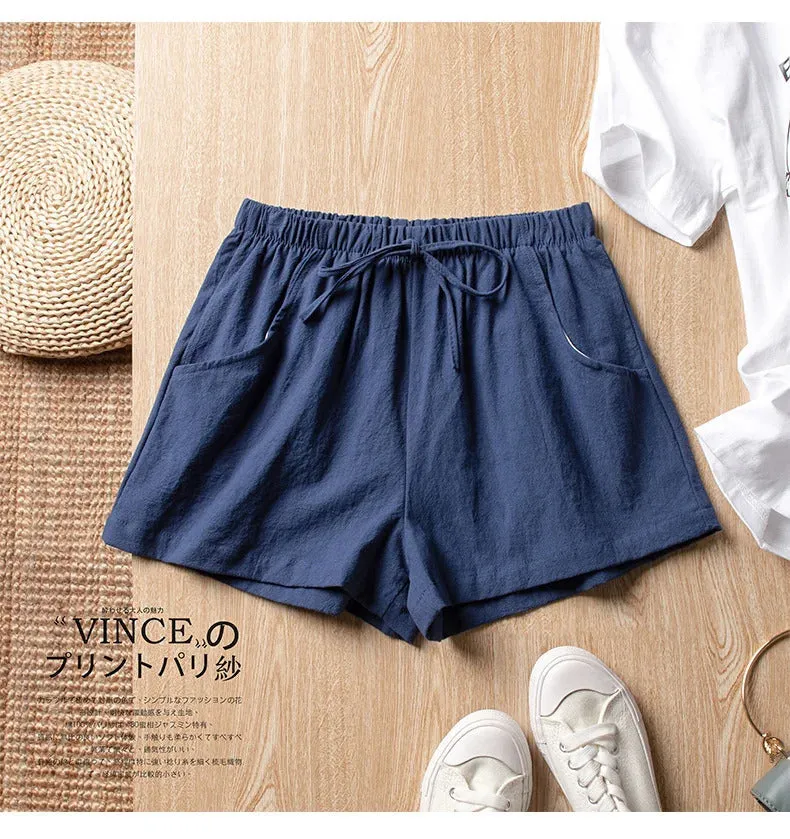 Solid Casual Linen Shorts Summer High Waist Women Workout Shorts Fashion Gym Sports Shorts Ladies Shorts Sport Basic Pants Femme