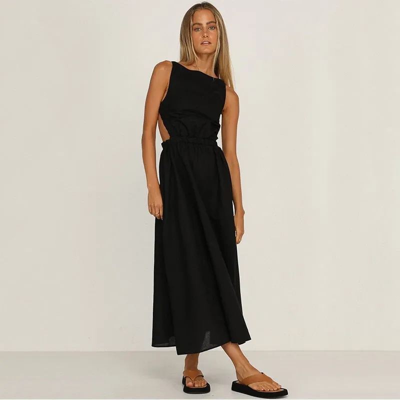 Strap Slip Black Backless Maxi Dress