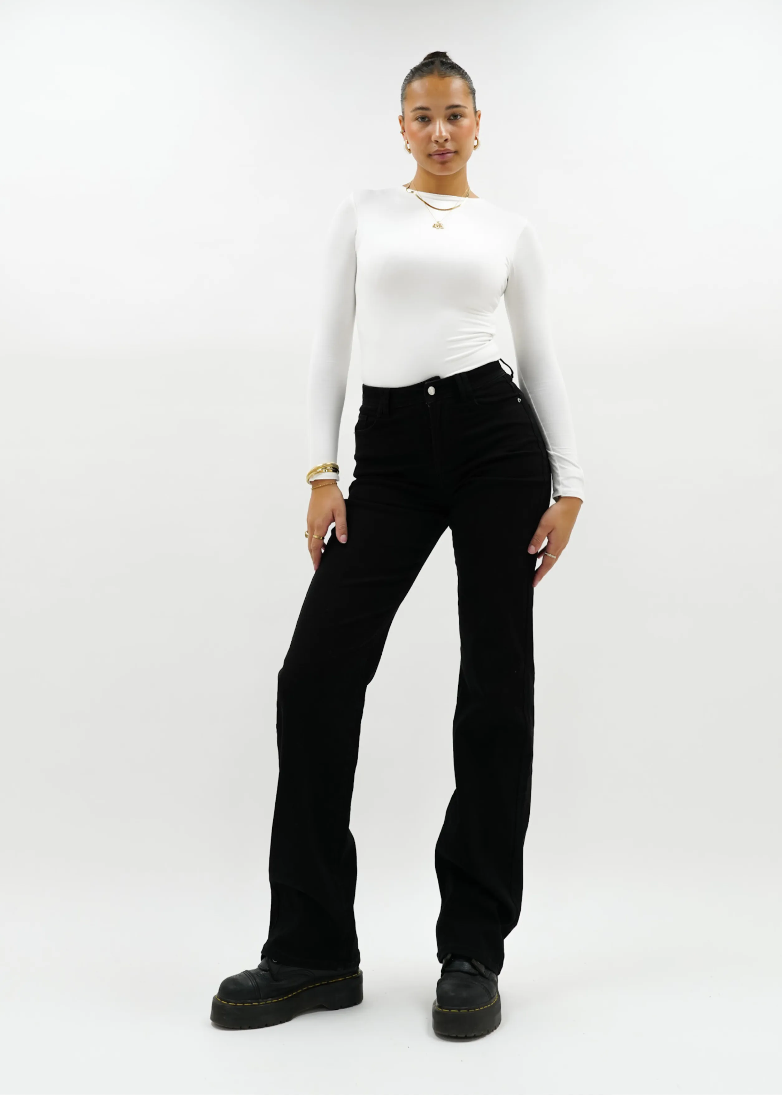 Stretch high waist straight leg jeans black (TALL)