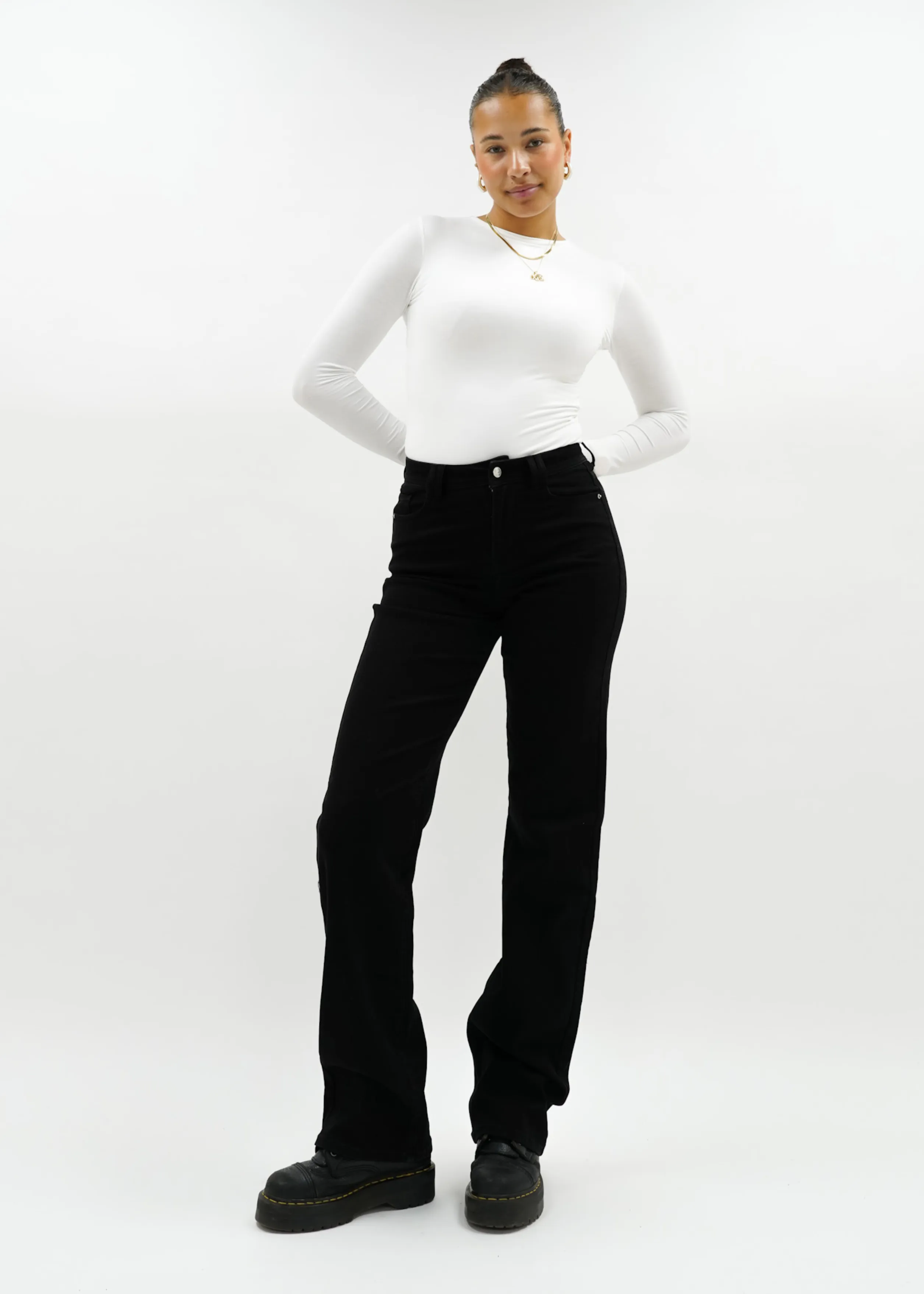 Stretch high waist straight leg jeans black (TALL)