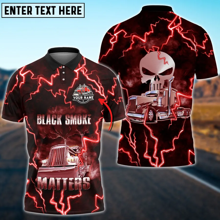 Truck Black Smoke Matters Personalized Name Polo Shirt For Truck Driver