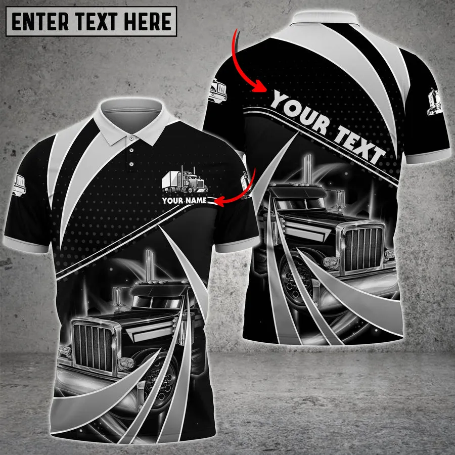 Truck Tornado Light Personalized Name 3D Polo Shirt For Truck Driver 4 Colors