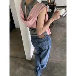 Wenkouban Korean Style 2024 Personalized Heart-Shaped Striped jeans Women's All-Match Street Style Straight Pants Women