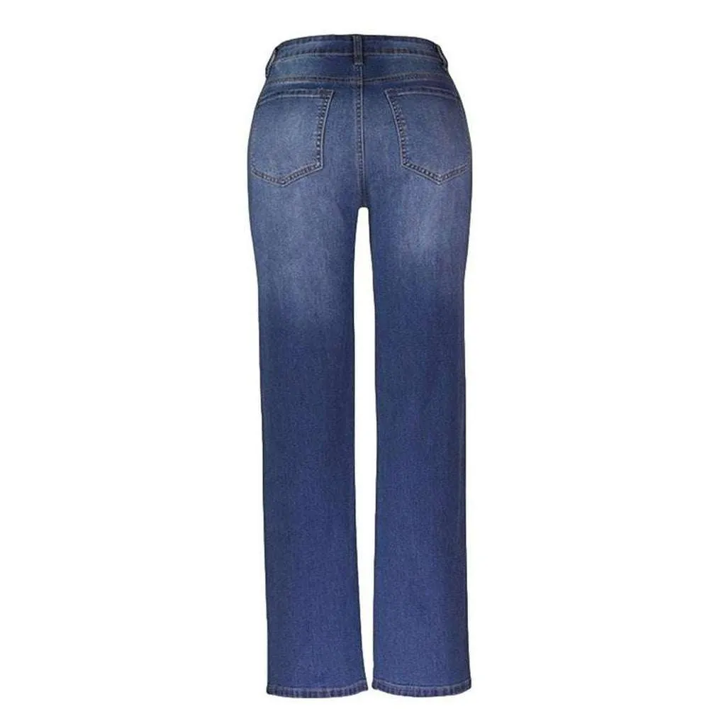 Whiskered women's wide leg jeans