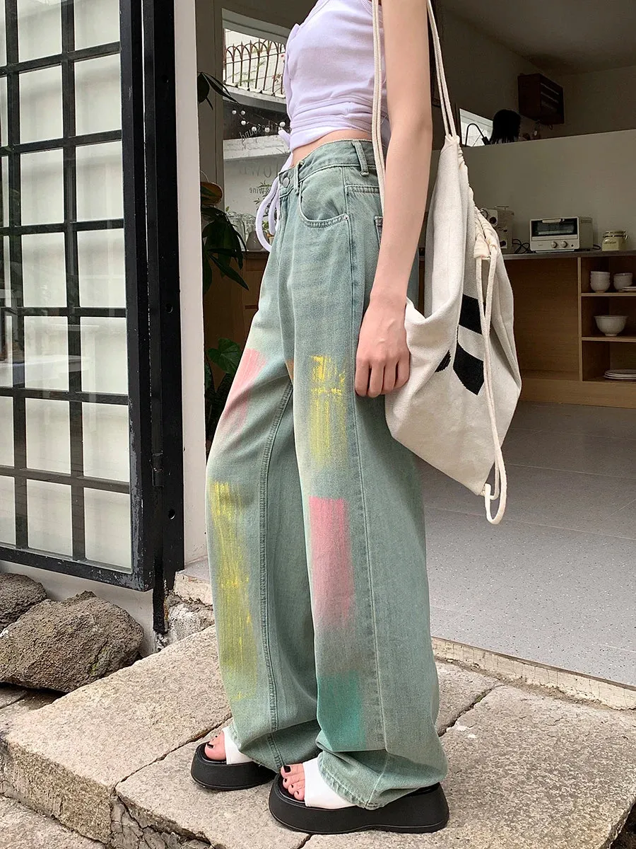 Wide-Leg Women's High-waisted Harajuku Hip Hop Streetwear Denim 2024 New Jeans