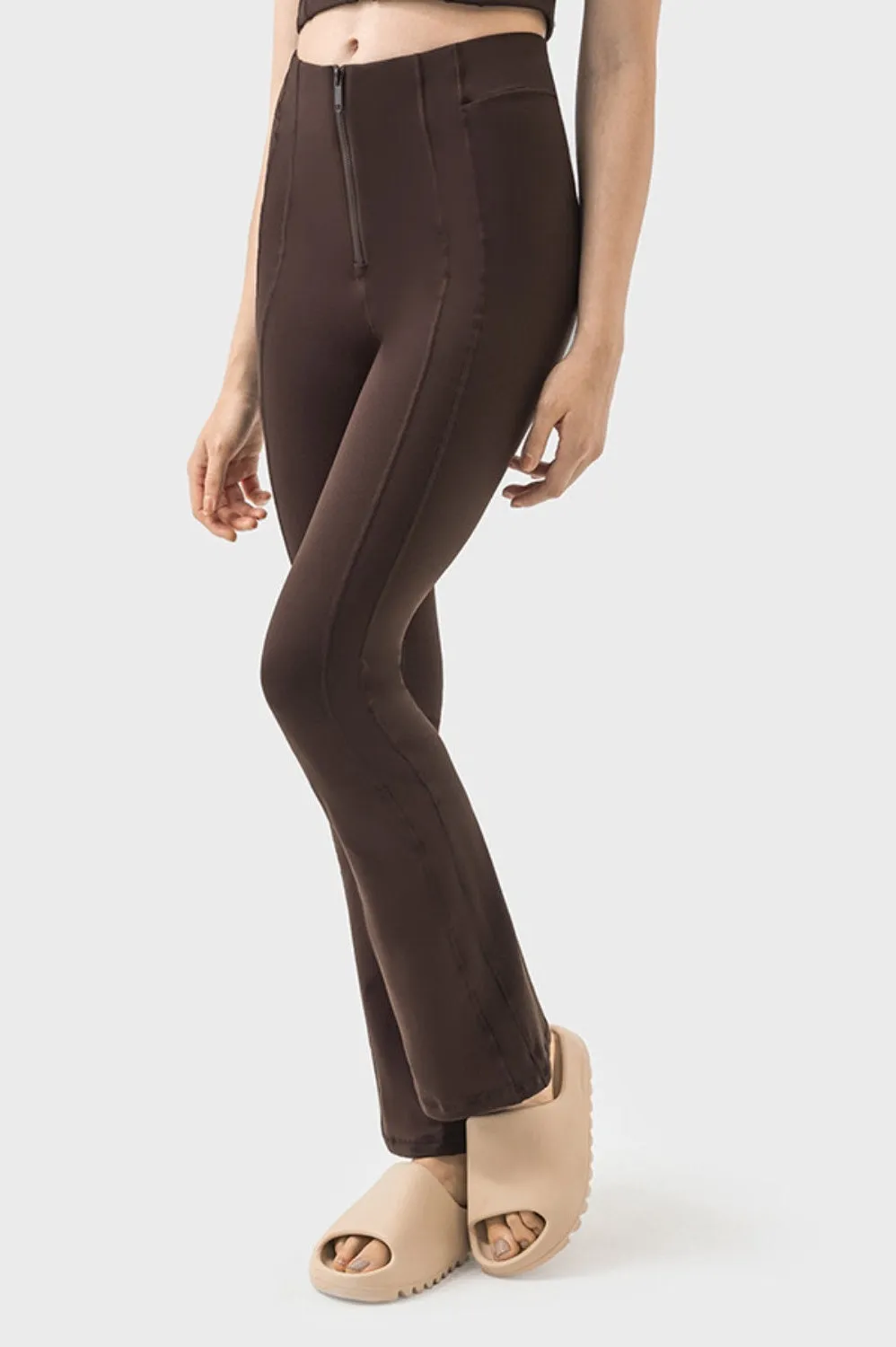 Women Zipper Detail High Waist Active Pants