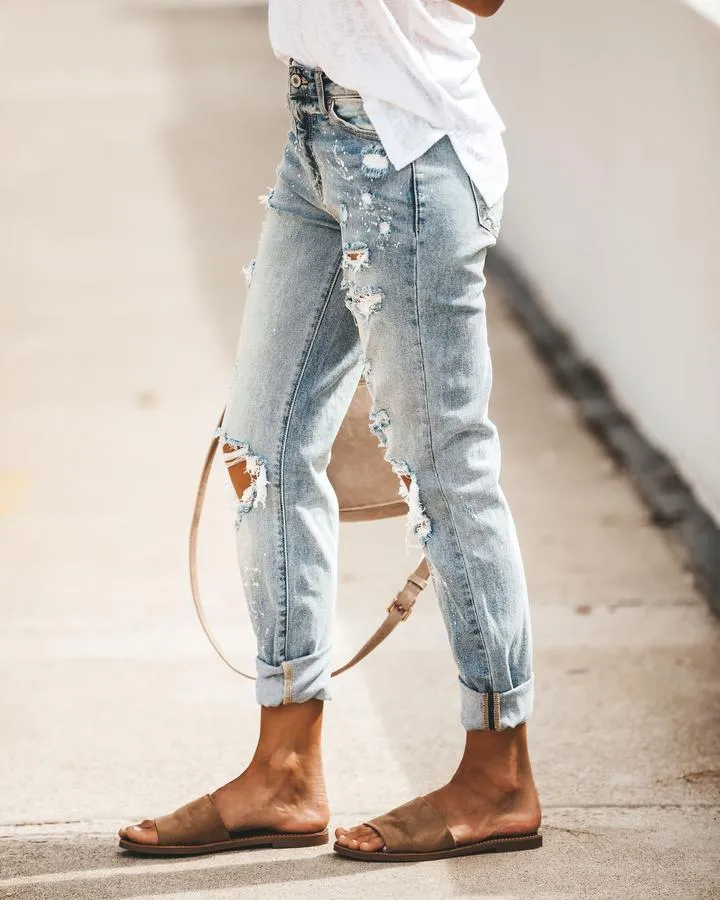 Women'S Washed Ripped Slim Printed Denim Trousers Wholesale Jeans