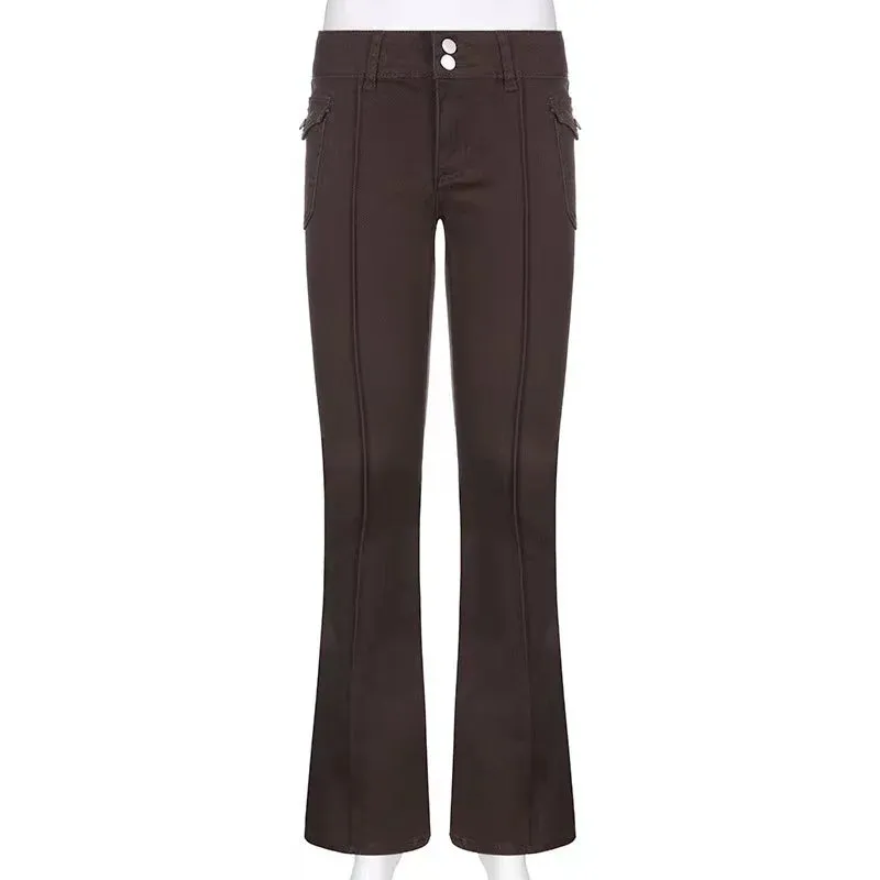 Y2K Brown Flared Low Waist Bottom